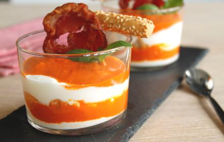 Tiramisu aux poivrons et mascarpone à la pancetta