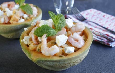 Granité de melon crevettes et feta