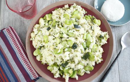 Risotto de légumes verts au fromage de chèvre frais