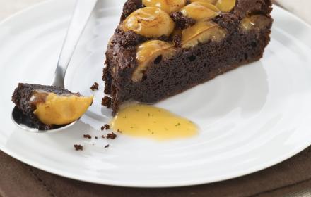 Moelleux au chocolat et aux mirabelles, coulis de mirabelles à la menthe Moelleux au chocolat et aux mirabelles, coulis de mirabelles à la menthe