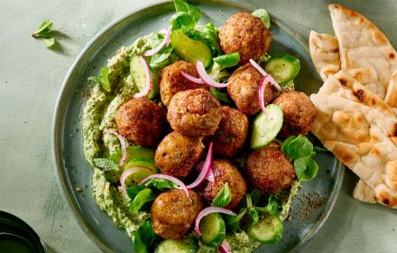 Falafels épinards et houmous aux petits pois