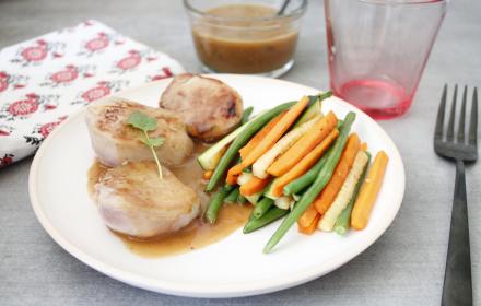Filet mignon au poivre et ses légumes croquants
