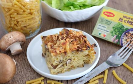 Gratin de pâtes aux champignons