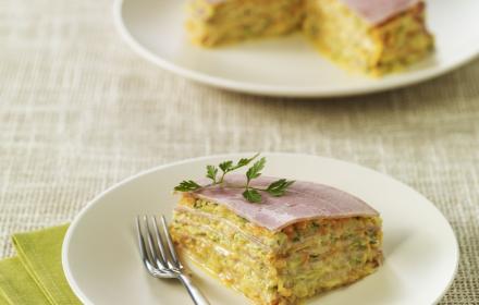 Mille-feuilles de jambon legumes et chevre frais
