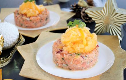 Tartare de saumon à l'Arome et granité d'orange