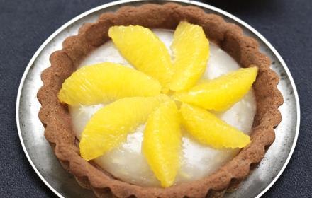 Tartelettes sablees au chocolat, gelee de citron et oranges