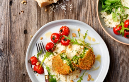 Pavés gourmands épinards et risotto au parmesan