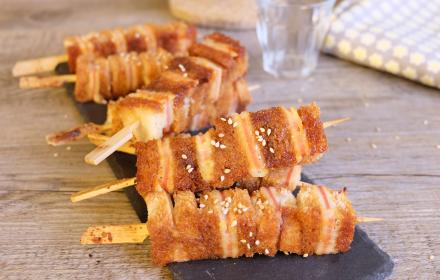 Brochettes de croque-monsieur façon yakitori