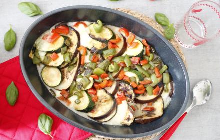 Tian de courgettes, aubergines et poivron