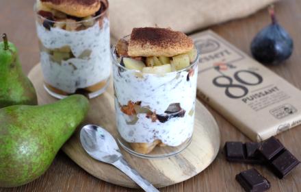 Tiramisu léger poire figue au chocolat 80%