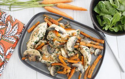 Aiguillettes de poulet aux carottes et champignons