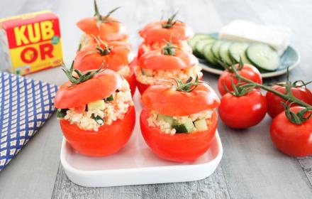 Tomates farcies feta concombre boulgour