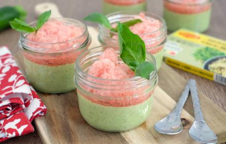 Panna cotta courgettes et granité de pastèque Panna cotta courgettes et granité de pastèque